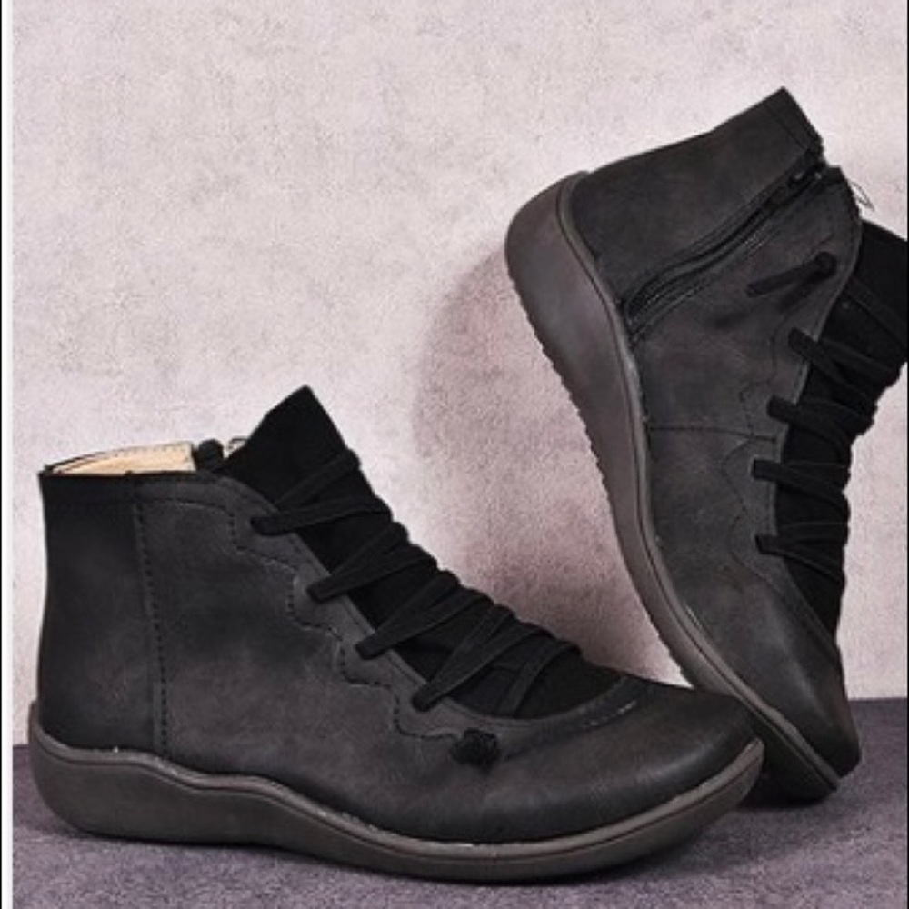 Black Lace-Accent Ankle Boot - Women